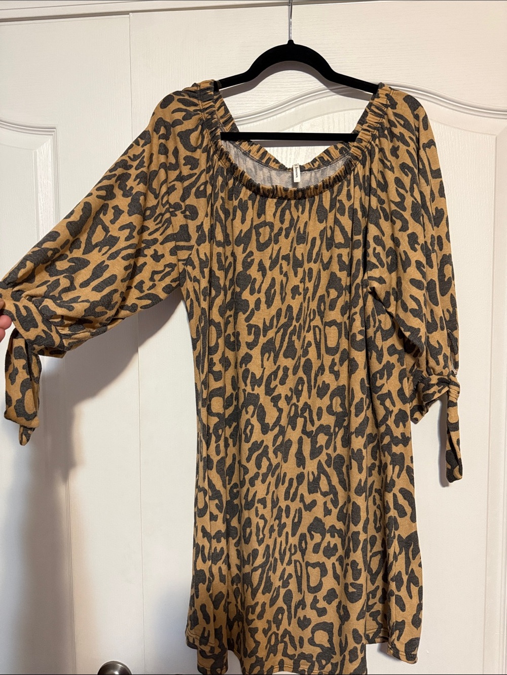 Now N Forever Leopard Print Long Sleeve Tie-Sleeve Dress